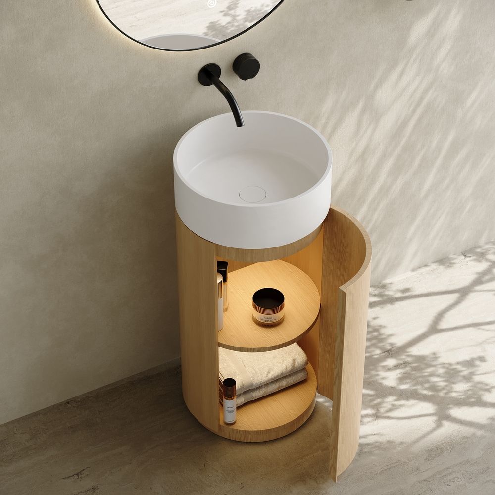 6403 Wood Grain Solid Surface Pedestal Basin