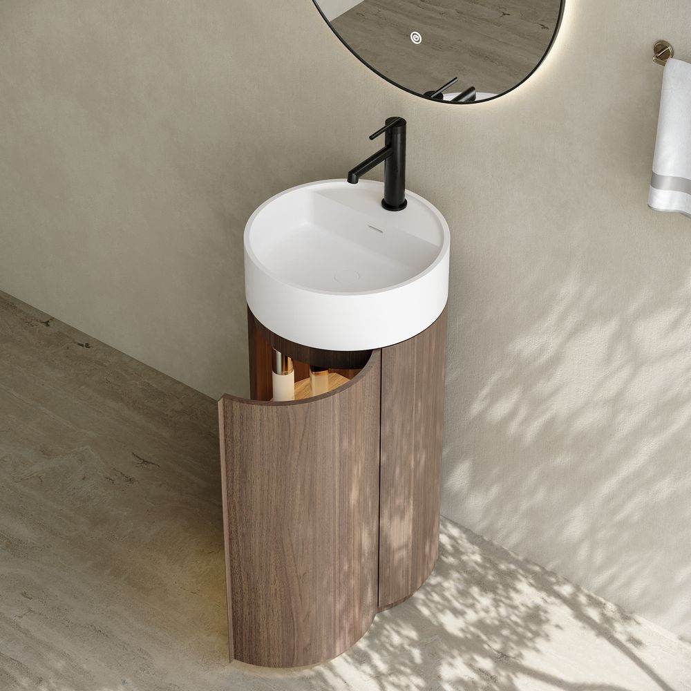 6404 Wood Grain Solid Surface Pedestal Basin