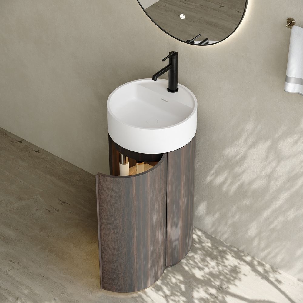 6404 Wood Grain Solid Surface Pedestal Basin