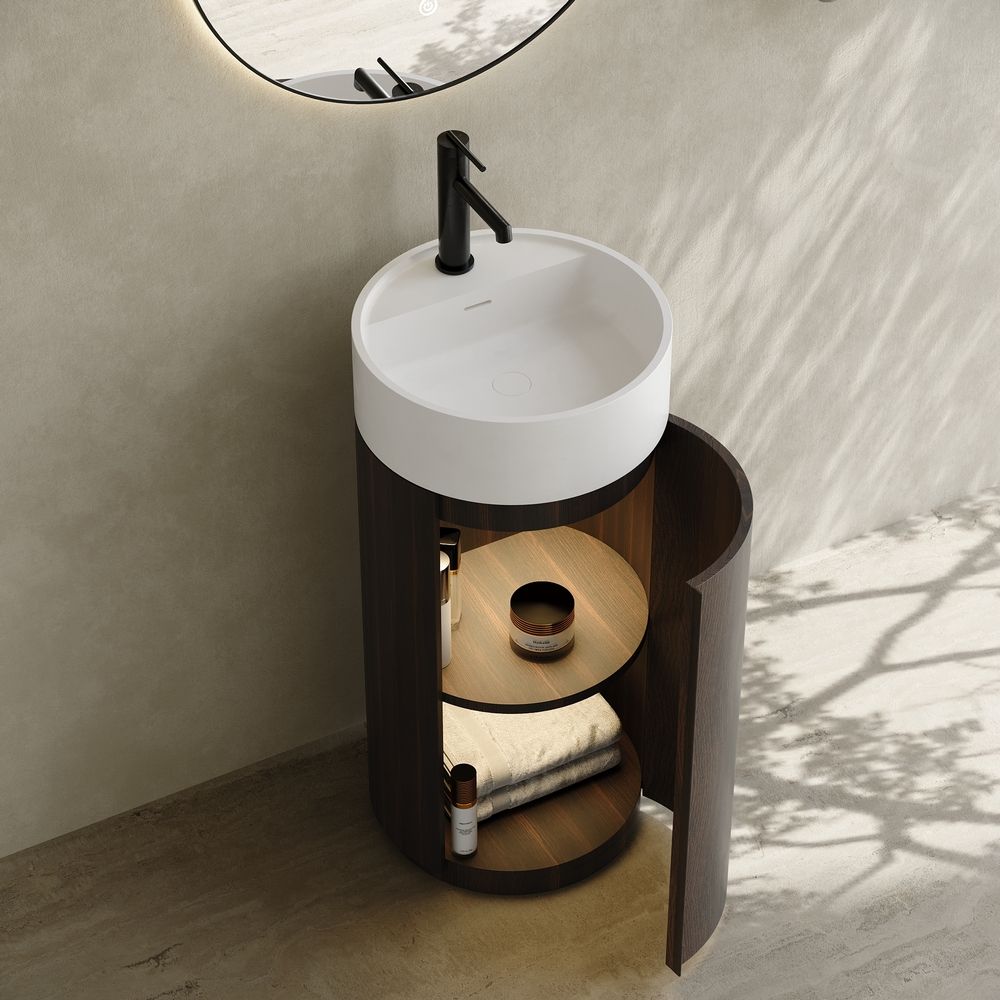 6404 Wood Grain Solid Surface Pedestal Basin