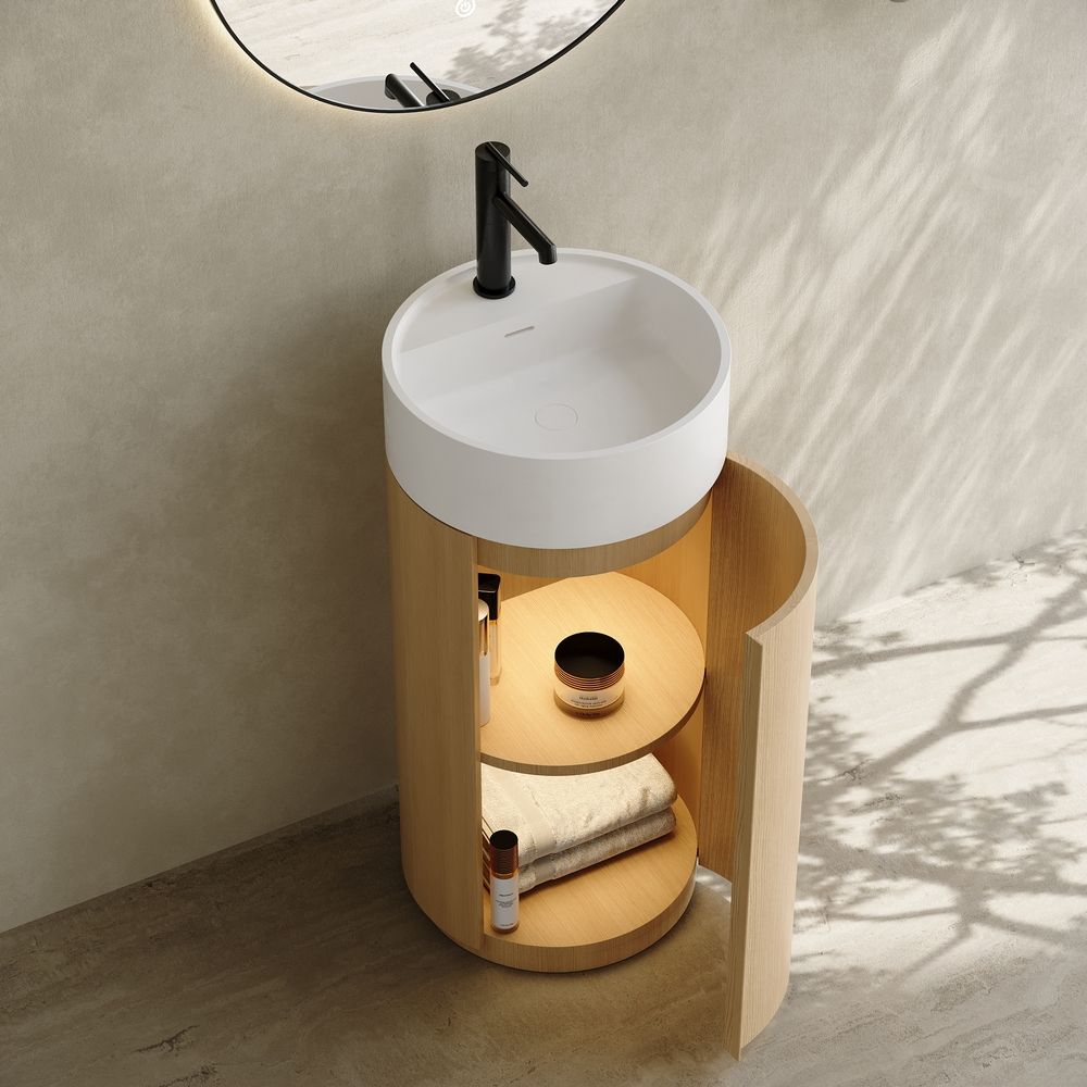 6404 Wood Grain Solid Surface Pedestal Basin