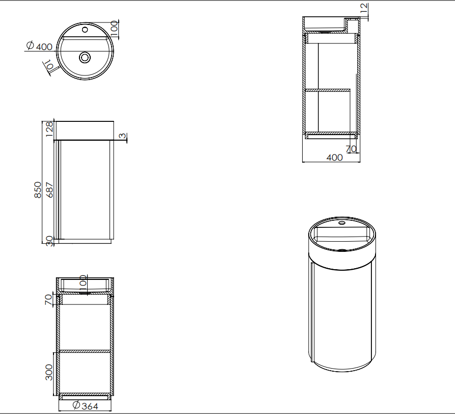 6404 Wood Grain Solid Surface Pedestal Basin