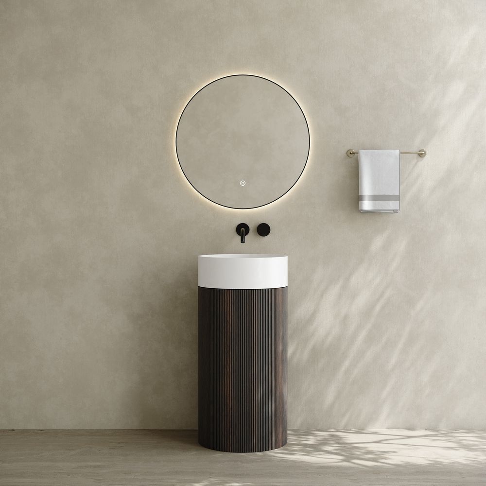 6405 Wood Grain Solid Surface Pedestal Basin with Solid Wood Base