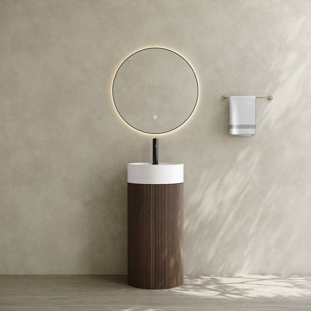 6406 Natural Style Solid Wood Base Solid Surface Pedestal Basin