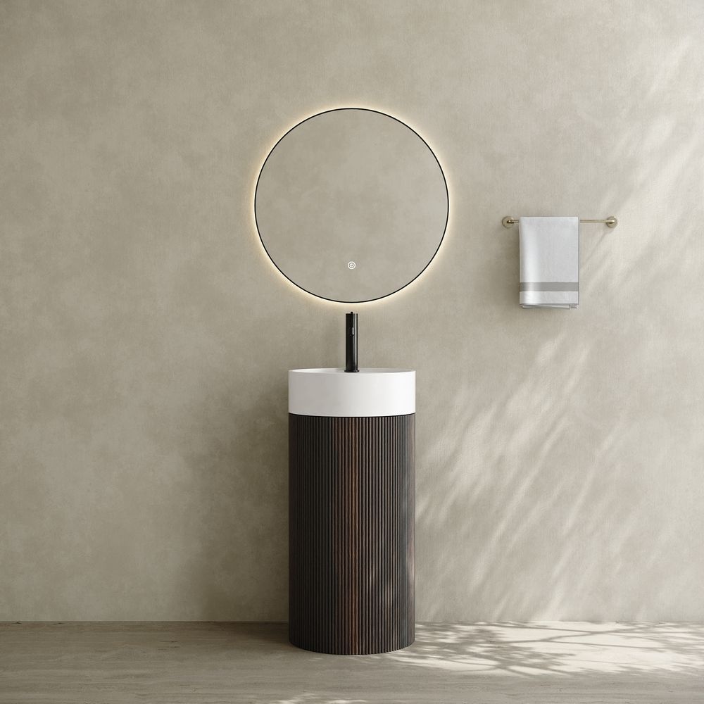 6406 Natural Style Solid Wood Base Solid Surface Pedestal Basin