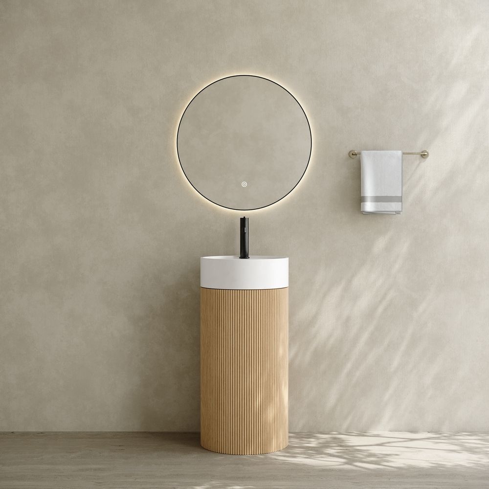 6406 Natural Style Solid Wood Base Solid Surface Pedestal Basin