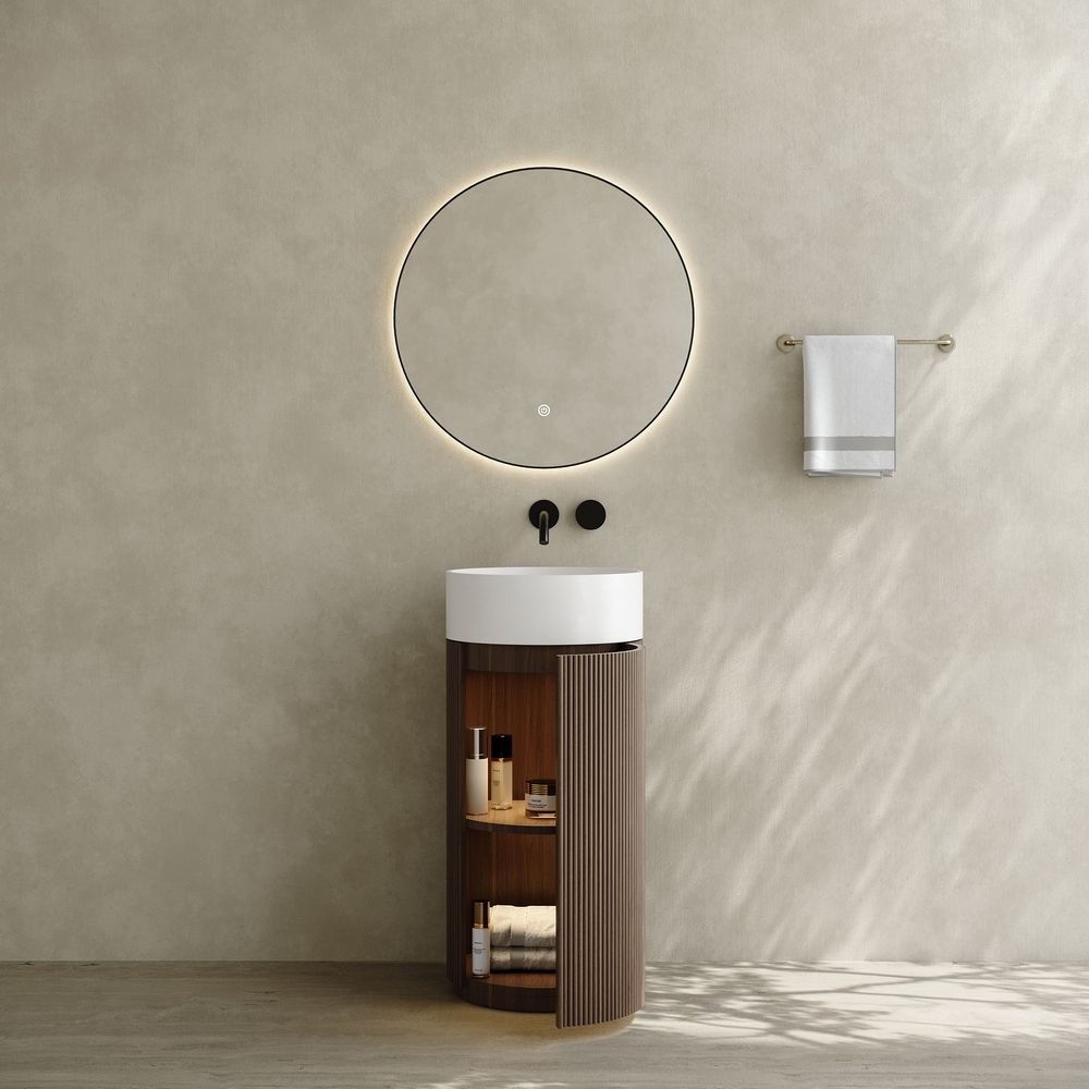 6407 Solid Wood Storage Solid Surface Pedestal Basin