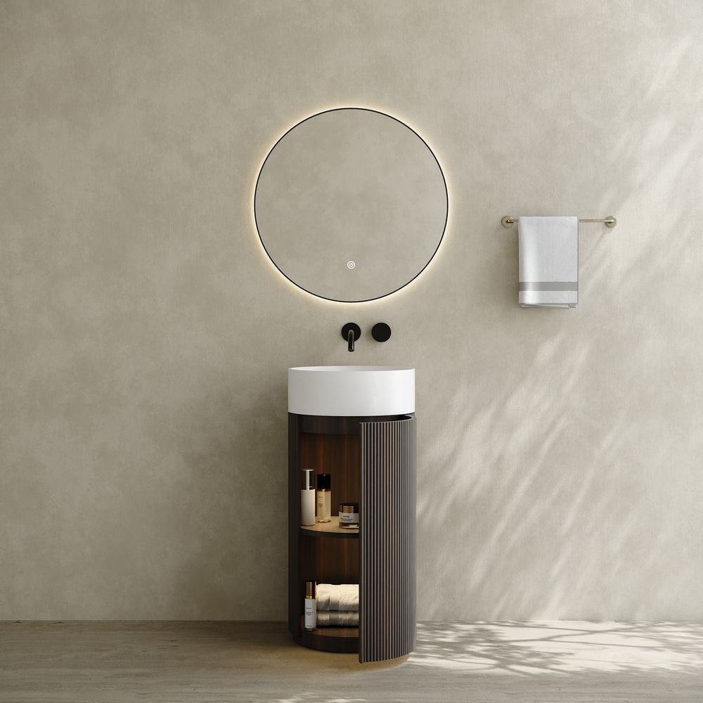 6407 Solid Wood Storage Solid Surface Pedestal Basin