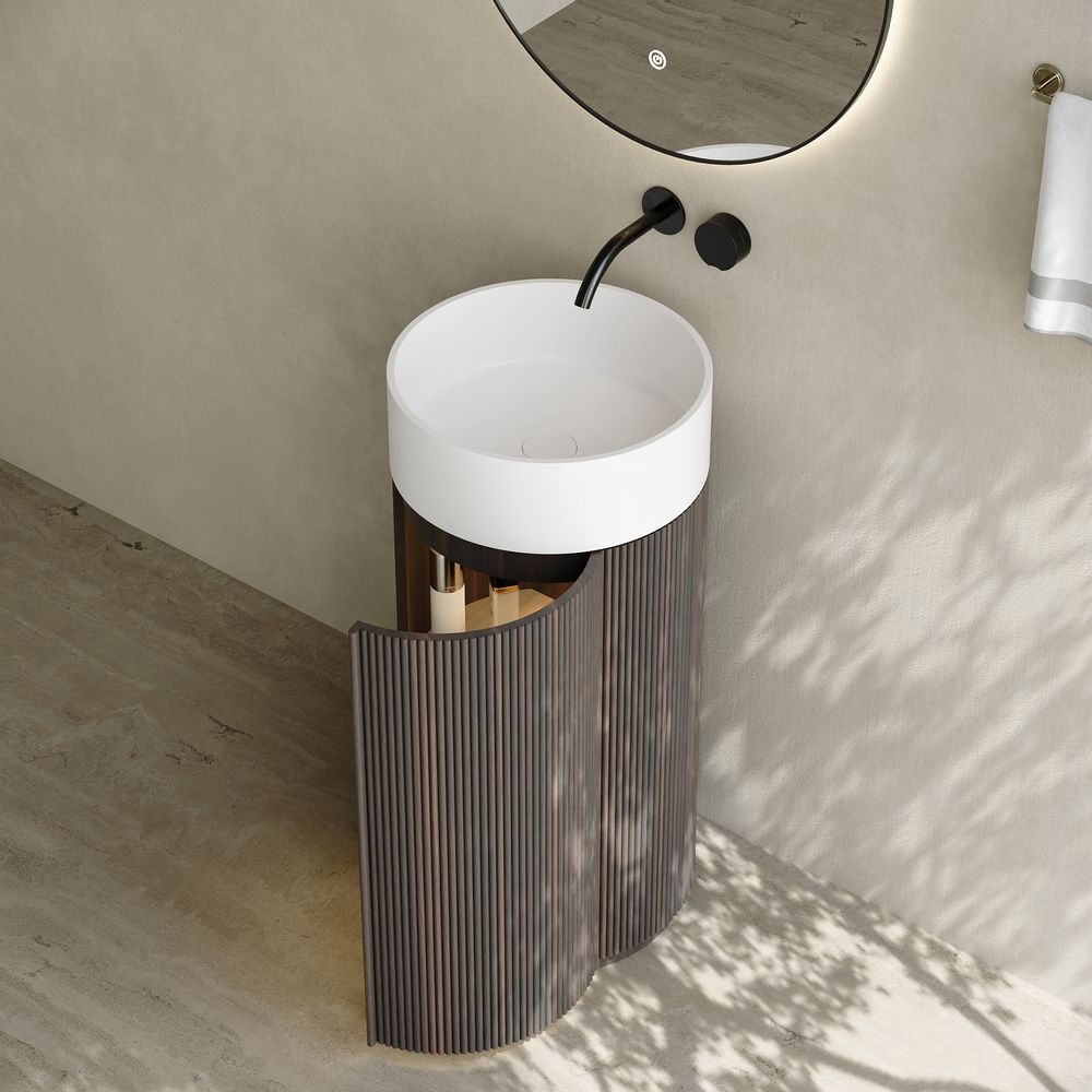 6407 Solid Wood Storage Solid Surface Pedestal Basin