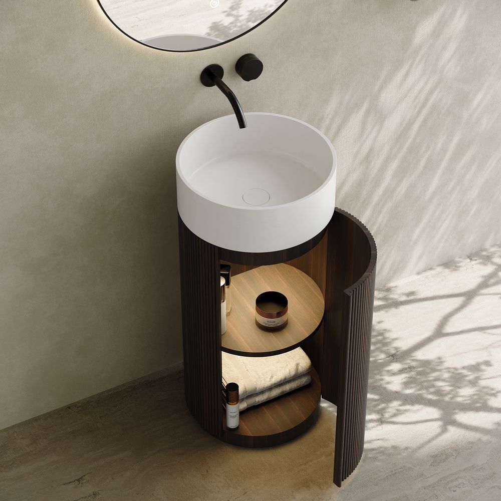 6407 Solid Wood Storage Solid Surface Pedestal Basin