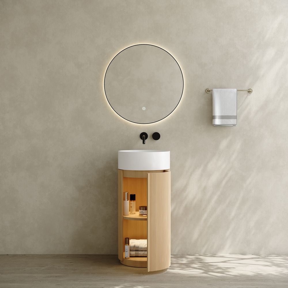 6407 Solid Wood Storage Solid Surface Pedestal Basin