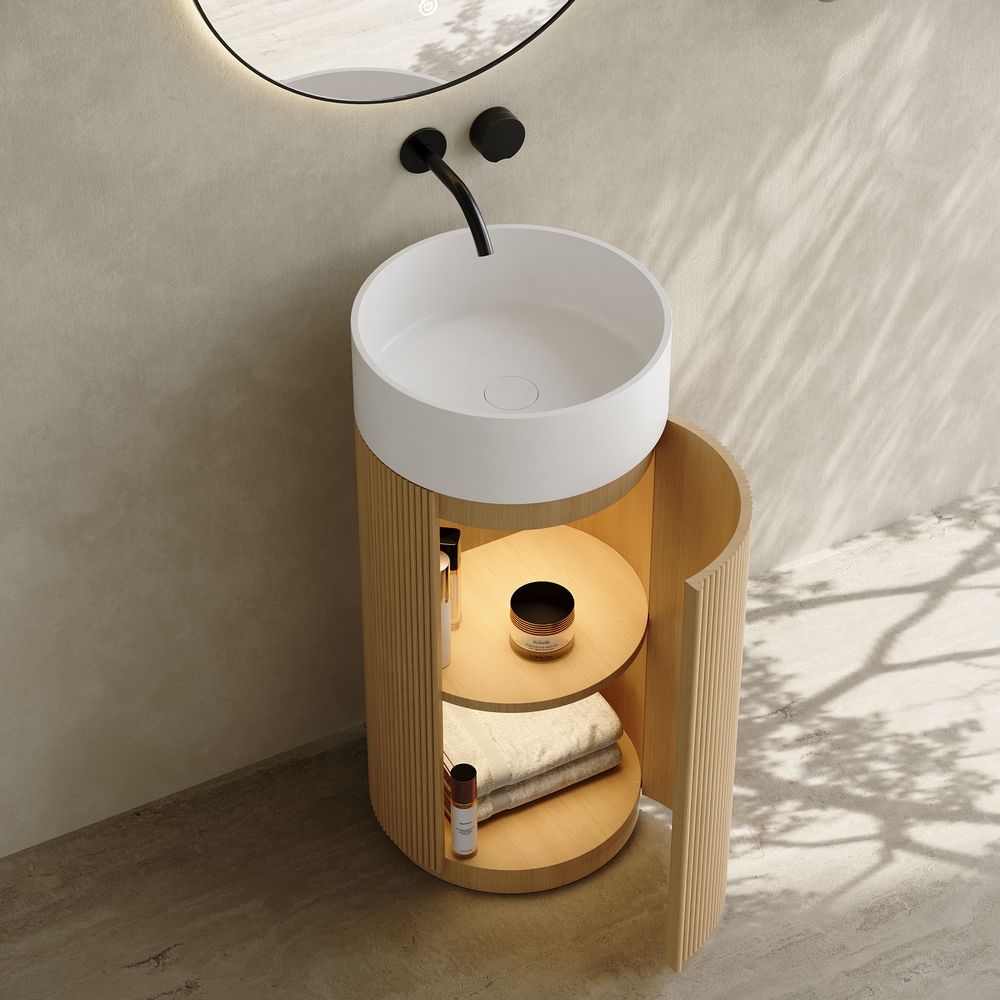 6407 Solid Wood Storage Solid Surface Pedestal Basin