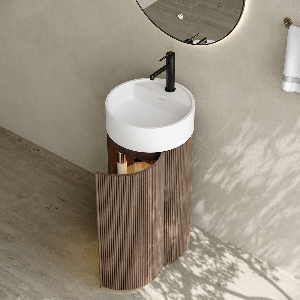 Model 6408 Solid Wood Storage Pedestal Basin with Solid Surface Sink