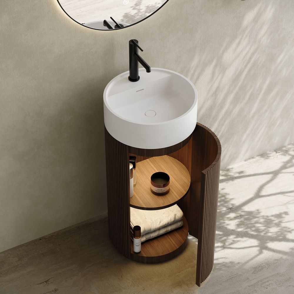 Model 6408 Solid Wood Storage Pedestal Basin with Solid Surface Sink