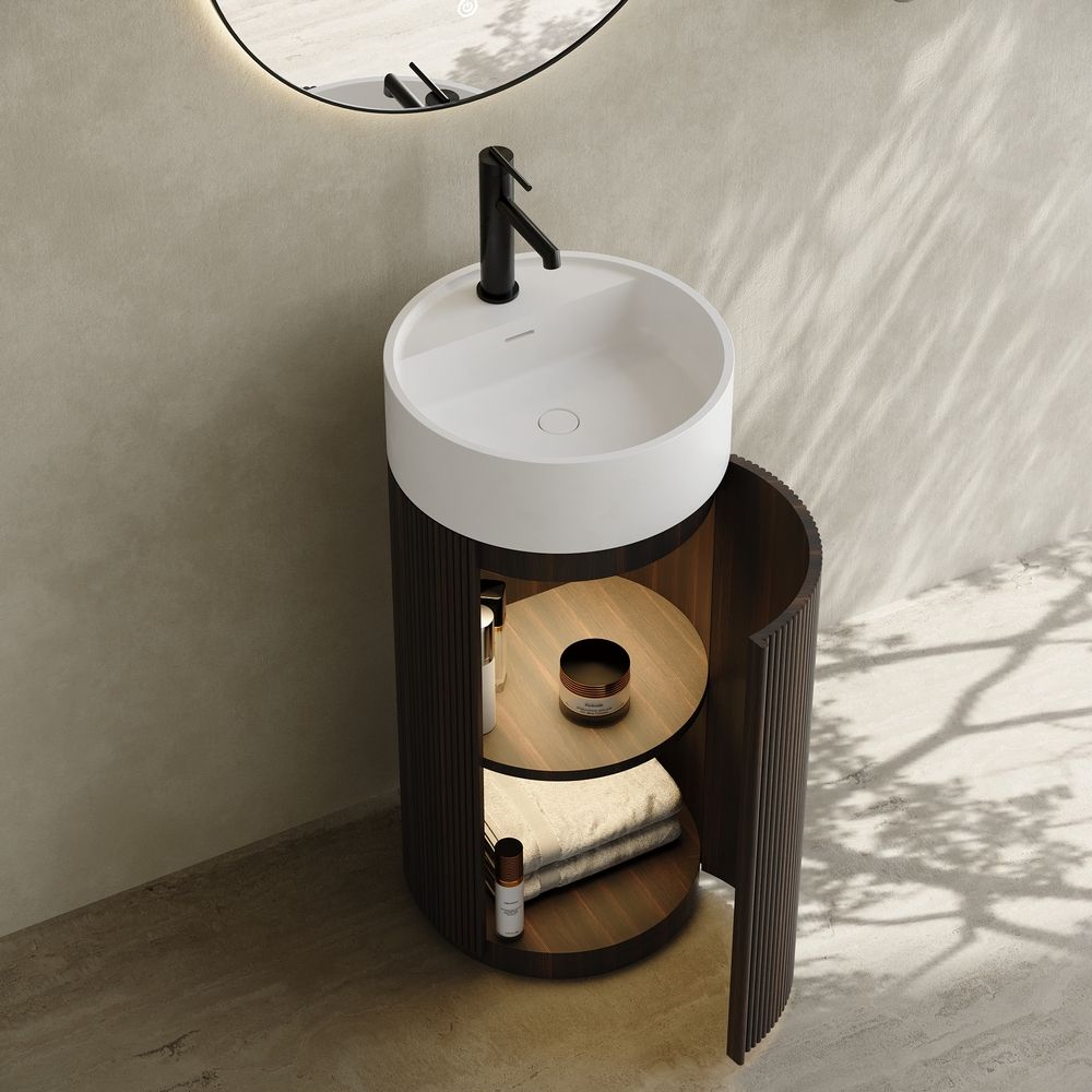 Model 6408 Solid Wood Storage Pedestal Basin with Solid Surface Sink