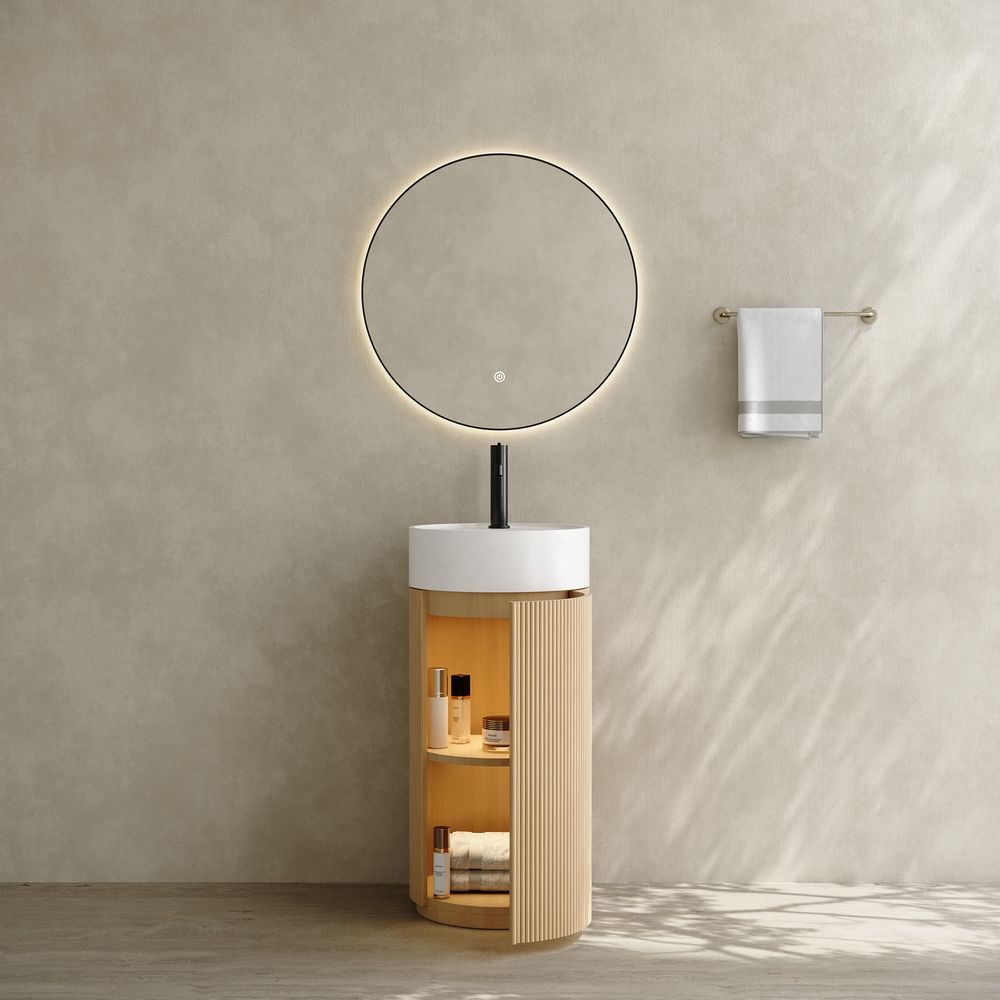 Model 6408 Solid Wood Storage Pedestal Basin with Solid Surface Sink