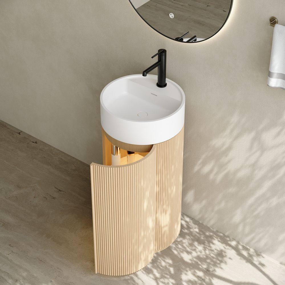 Model 6408 Solid Wood Storage Pedestal Basin with Solid Surface Sink