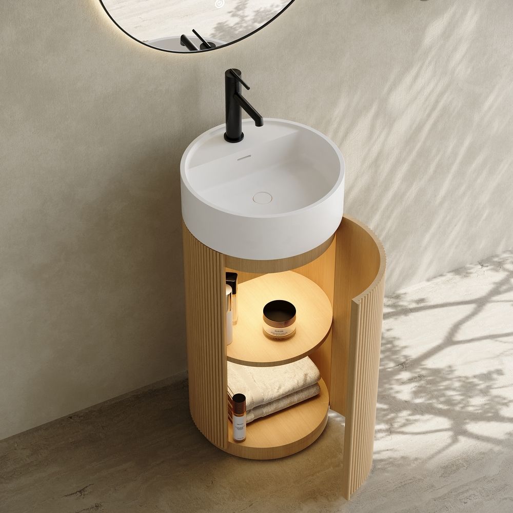 Model 6408 Solid Wood Storage Pedestal Basin with Solid Surface Sink