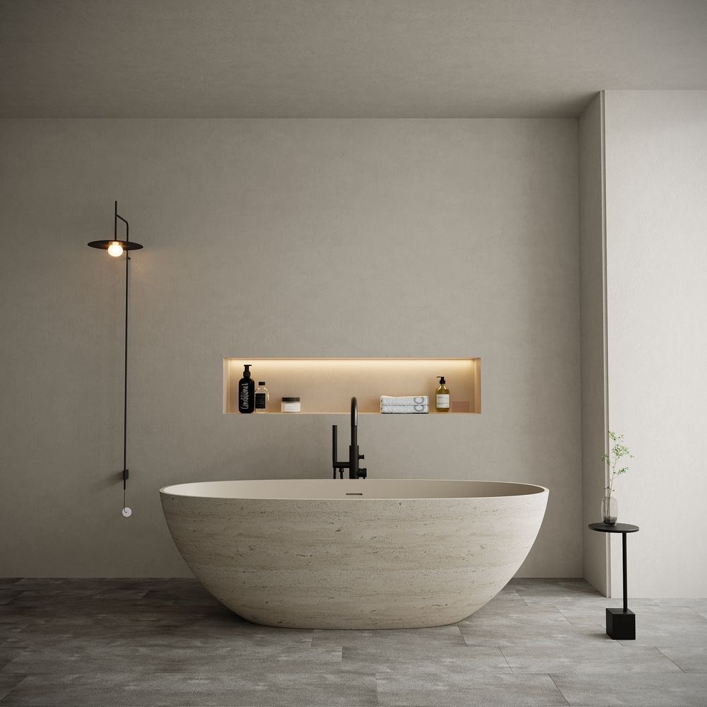 KT - 8101 Elegant Yellow-Toned Artificial Stone Freestanding Bathtub