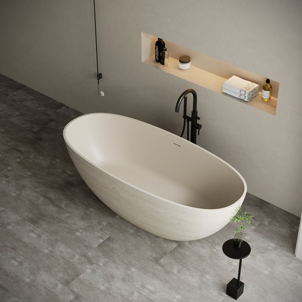 KT - 8101 Elegant Yellow-Toned Artificial Stone Freestanding Bathtub