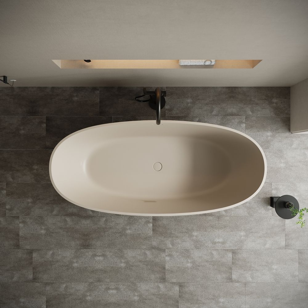 KT - 8101 Elegant Yellow-Toned Artificial Stone Freestanding Bathtub