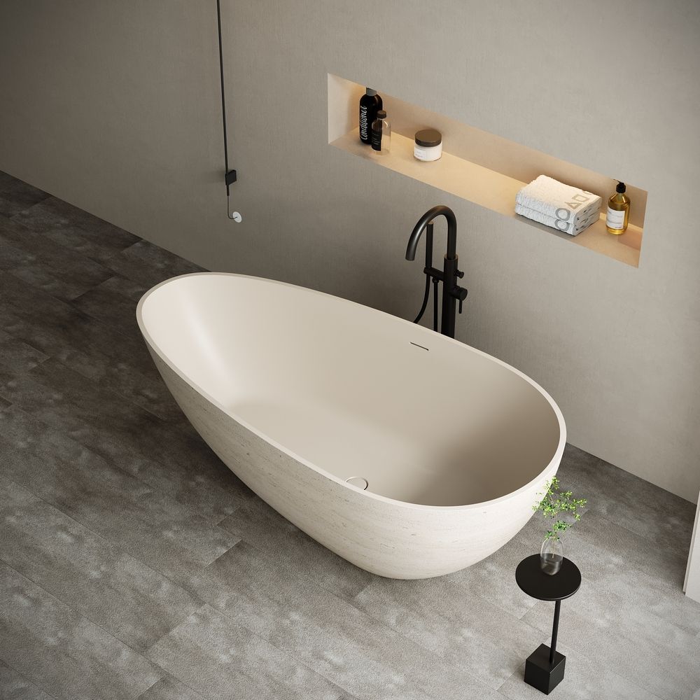 KT-8102 Warm Yellow Artificial Stone Freestanding Bathtub