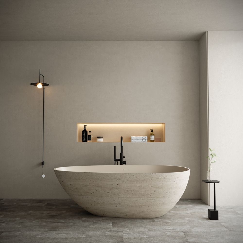 KT-8102 Warm Yellow Artificial Stone Freestanding Bathtub