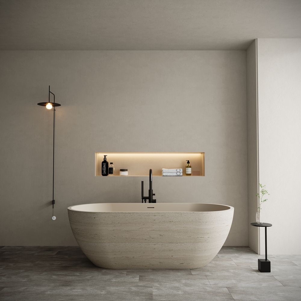 KT-8103 Warm Yellow Artificial Stone Artistic Freestanding Bathtub