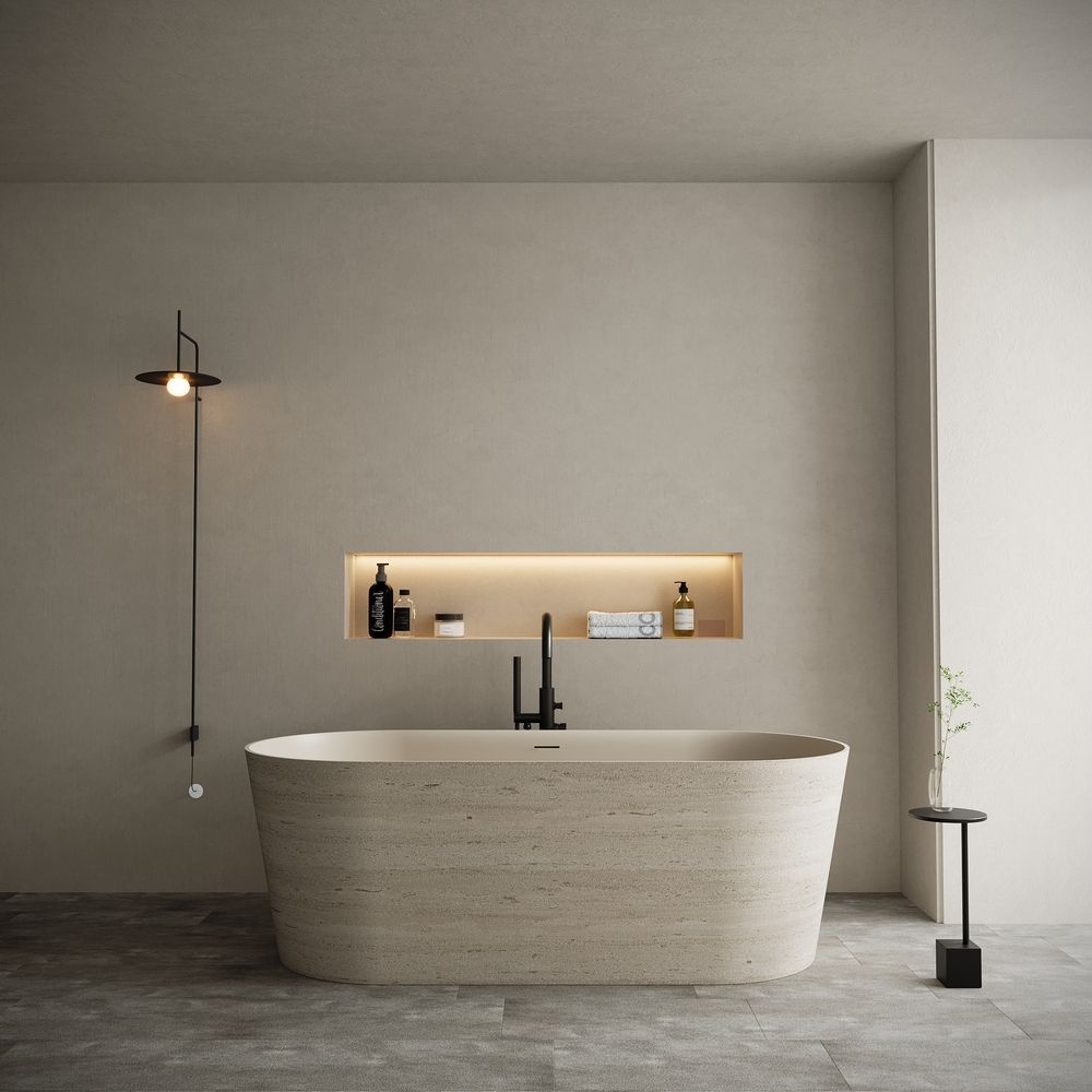 KT-8107 Italian Minimalist Yellow Artificial Stone Freestanding Bathtub
