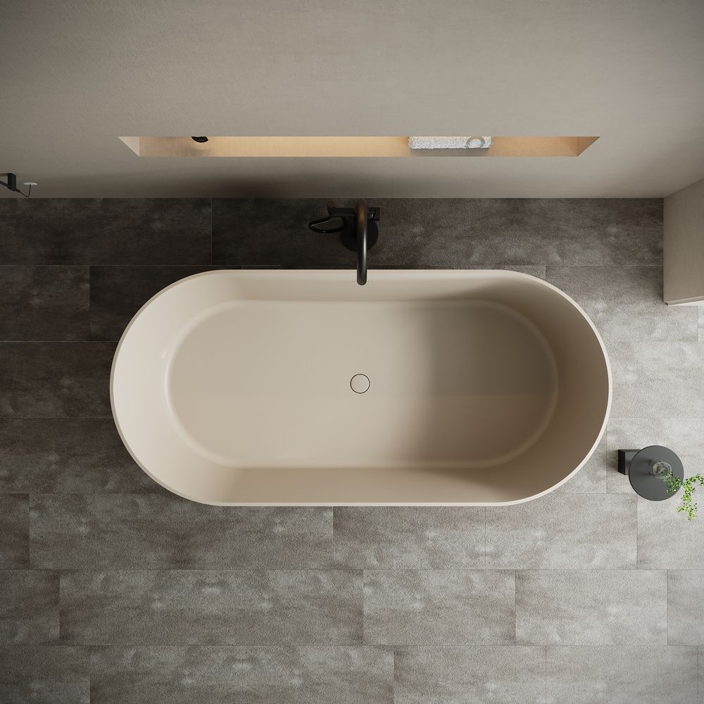 KT-8107 Italian Minimalist Yellow Artificial Stone Freestanding Bathtub