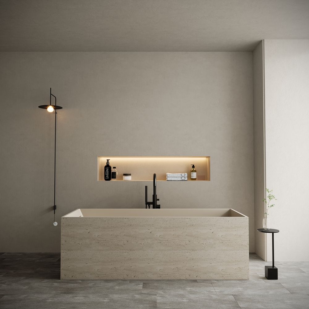 KT-8109 Modern Minimalist Yellow Artificial Stone Square Freestanding Bathtub