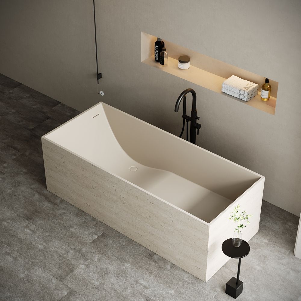 KT-8109 Modern Minimalist Yellow Artificial Stone Square Freestanding Bathtub