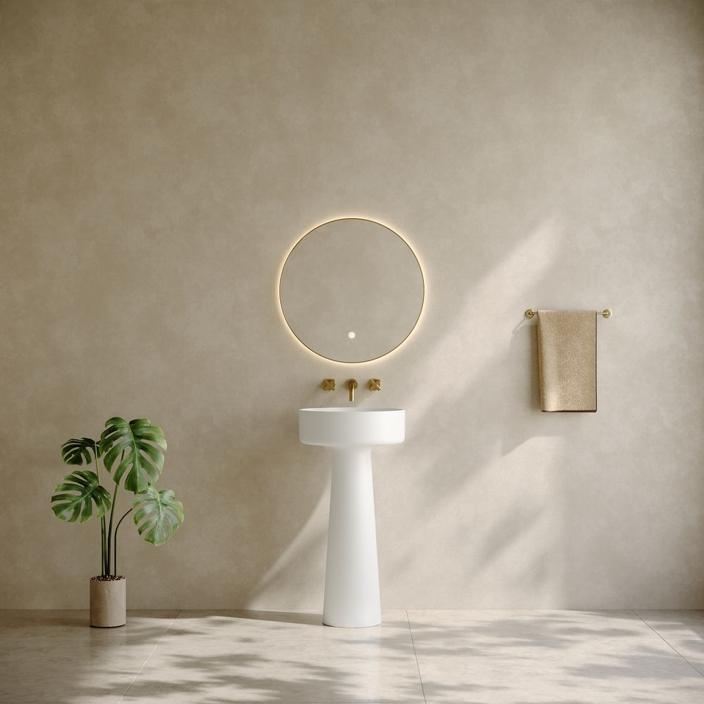 KT-3040 Round Solid Surface Pedestal Basin with Funnel Shape Design