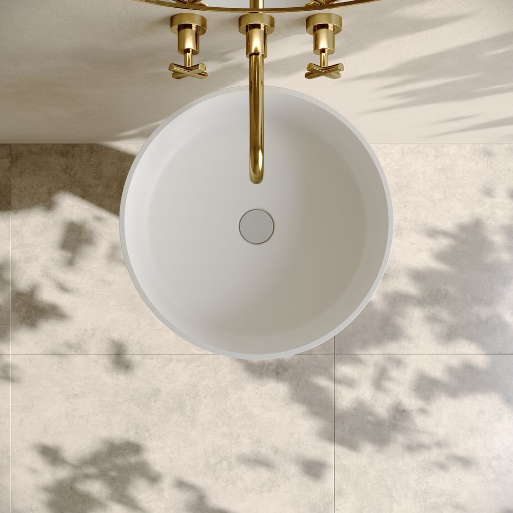 KT-3040 Round Solid Surface Pedestal Basin with Funnel Shape Design