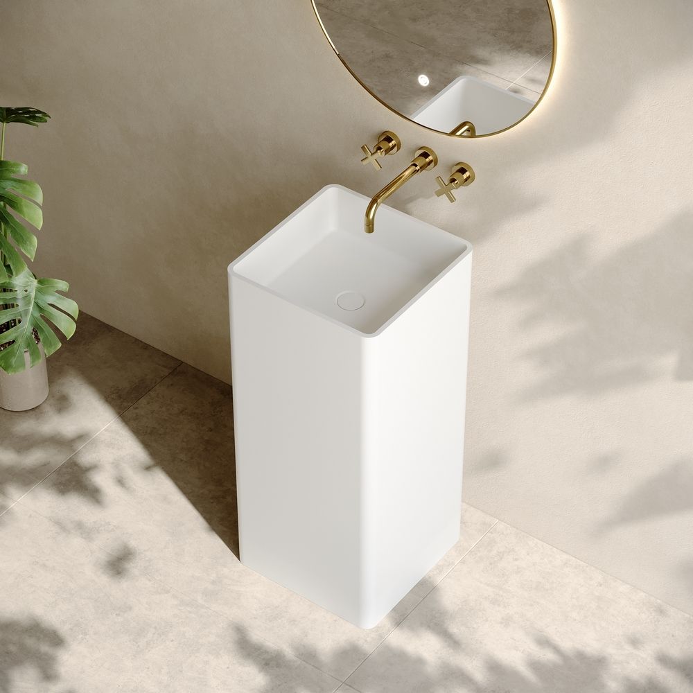 KT-6601 Resin Stone Square Shape Freestanding Pedestal Basin