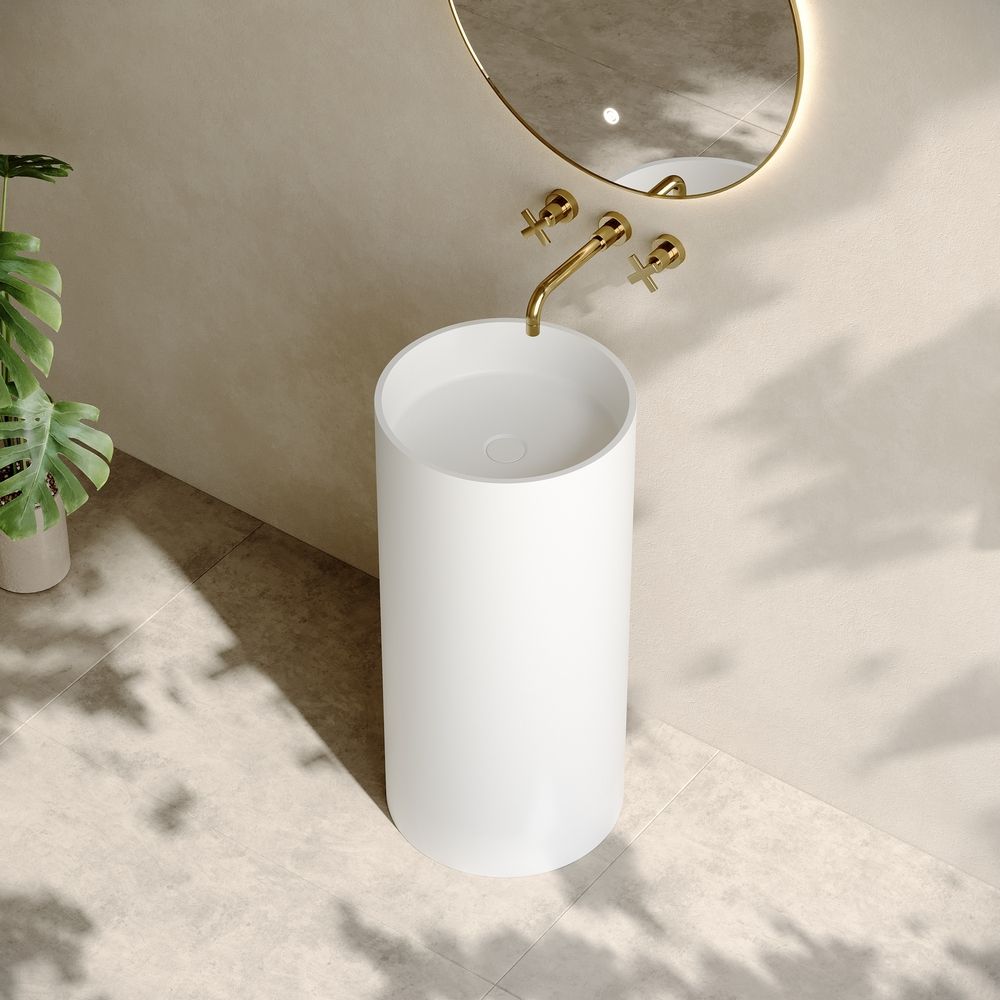 KT-6602 Resin Stone Solid Surface Round Pedestal Sink