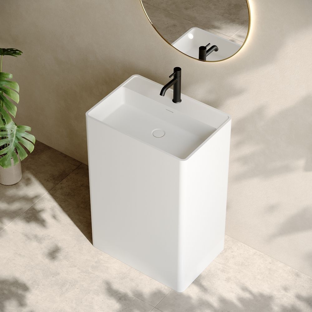 KT-6609 Resin Stone Solid Surface Rectangle Pedestal Sink
