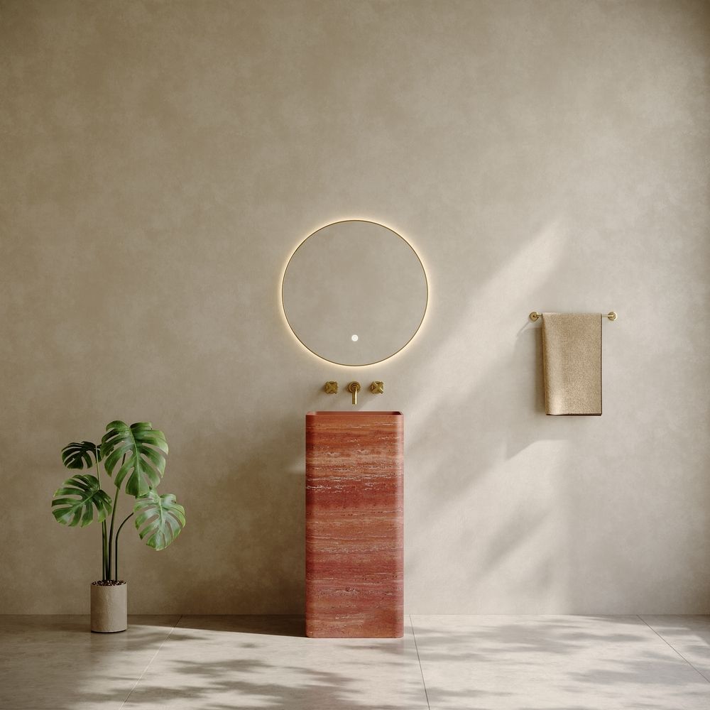 KT-3011 Crimson Rock-Textured Square Artificial Stone Pedestal Basin