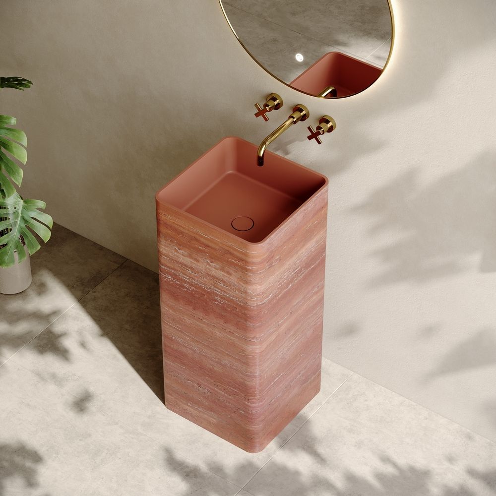 KT-3011 Crimson Rock-Textured Square Artificial Stone Pedestal Basin