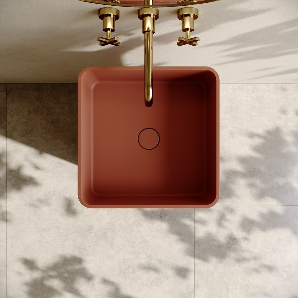 KT-3011 Crimson Rock-Textured Square Artificial Stone Pedestal Basin