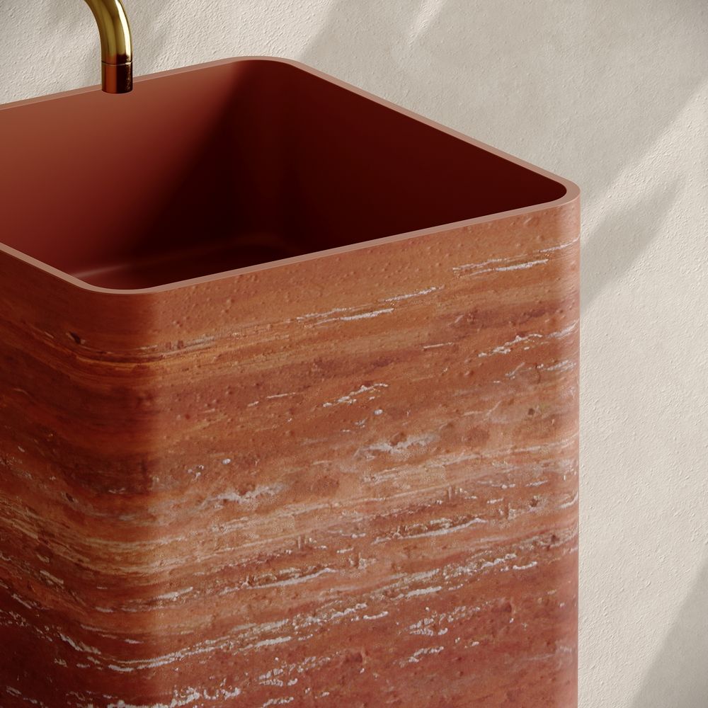 KT-3011 Crimson Rock-Textured Square Artificial Stone Pedestal Basin