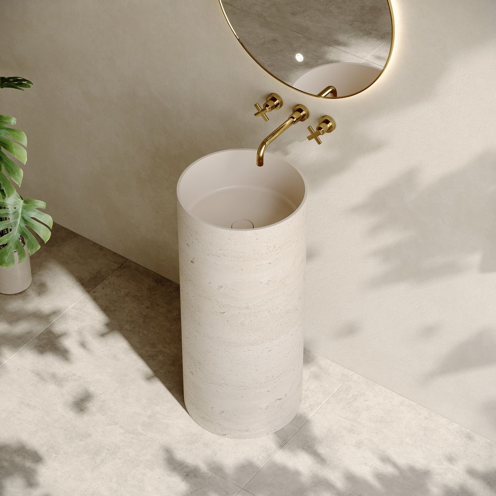 KT-3001 Beige Textured Artificial Stone Pedestal Basin