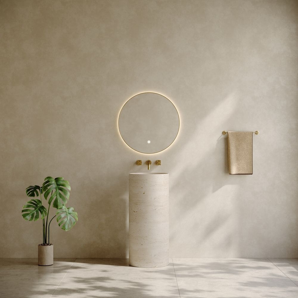 KT-3001 Beige Textured Artificial Stone Pedestal Basin