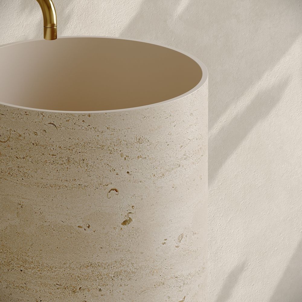 KT-3001 Beige Textured Artificial Stone Pedestal Basin