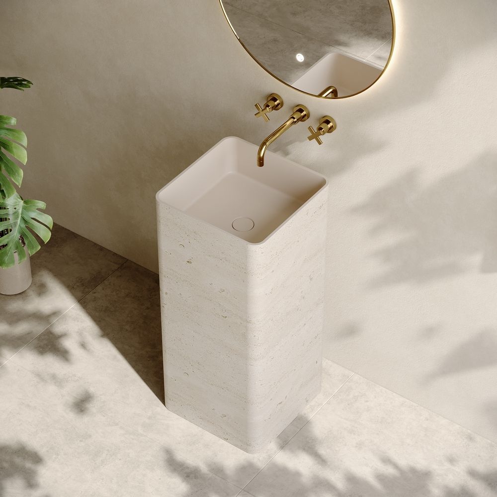 KT-3011 Italian Light Luxury Yellow Artificial Stone Square Pedestal Basin