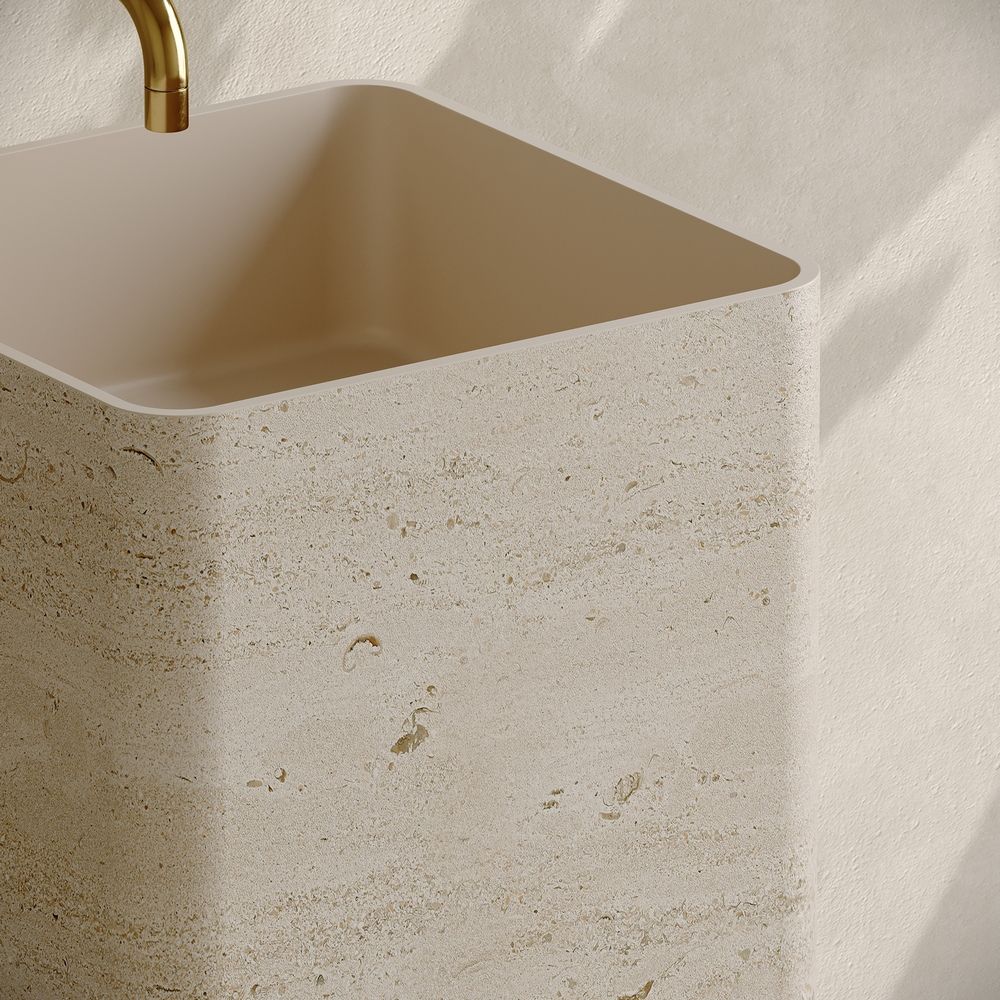 KT-3011 Italian Light Luxury Yellow Artificial Stone Square Pedestal Basin
