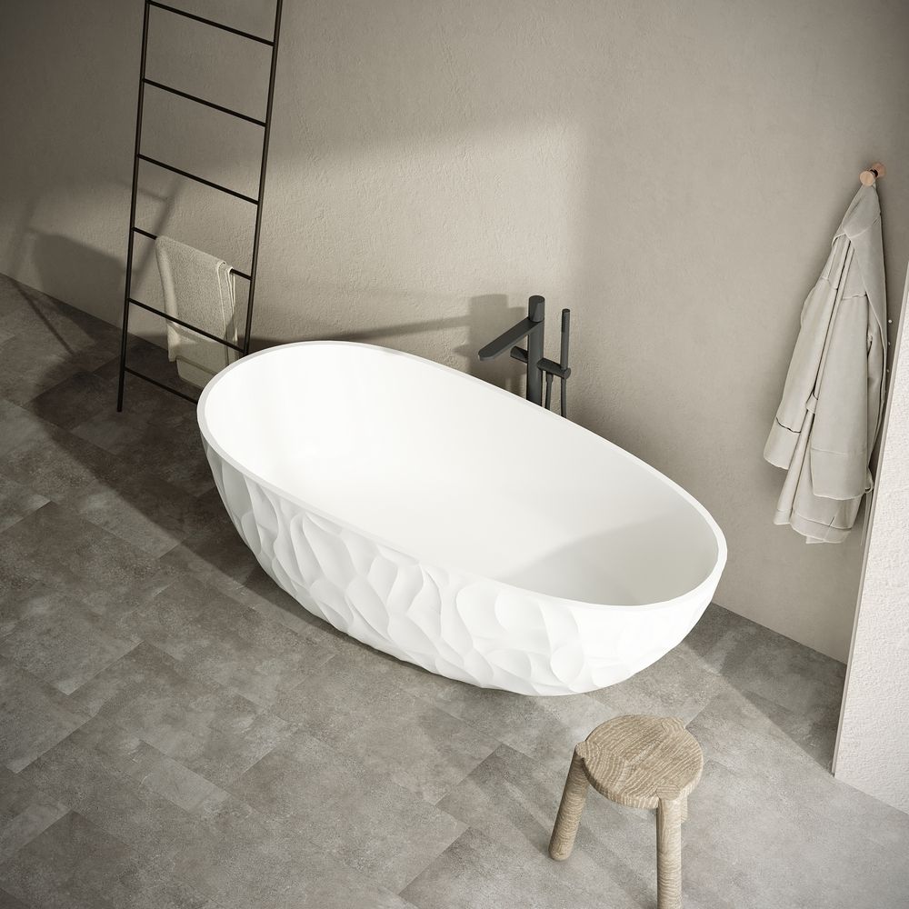 KT-8419 Artistic Relief Freestanding Artificial Stone Bathtub