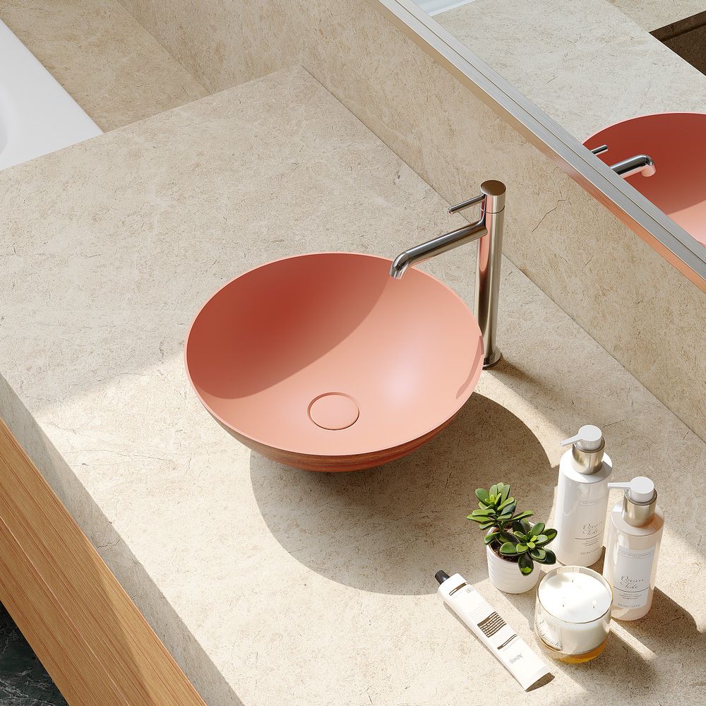 KT-2001 Artistic Red Solid Surface Round Above-Counter Basin