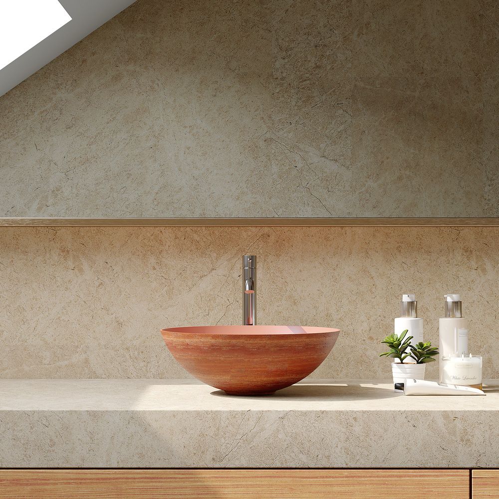 KT-2001 Artistic Red Solid Surface Round Above-Counter Basin