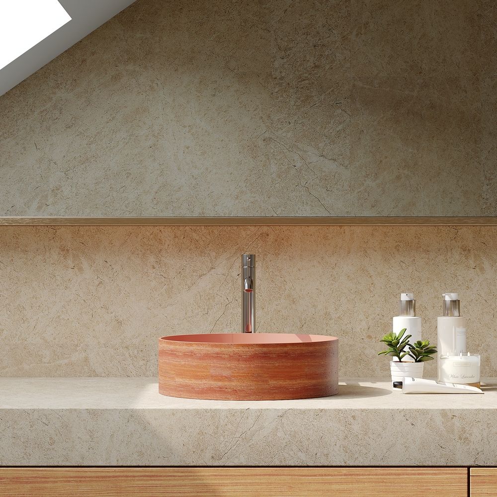 KT-2018 Vintage Red Textured Solid Surface Round Above-Counter Basin